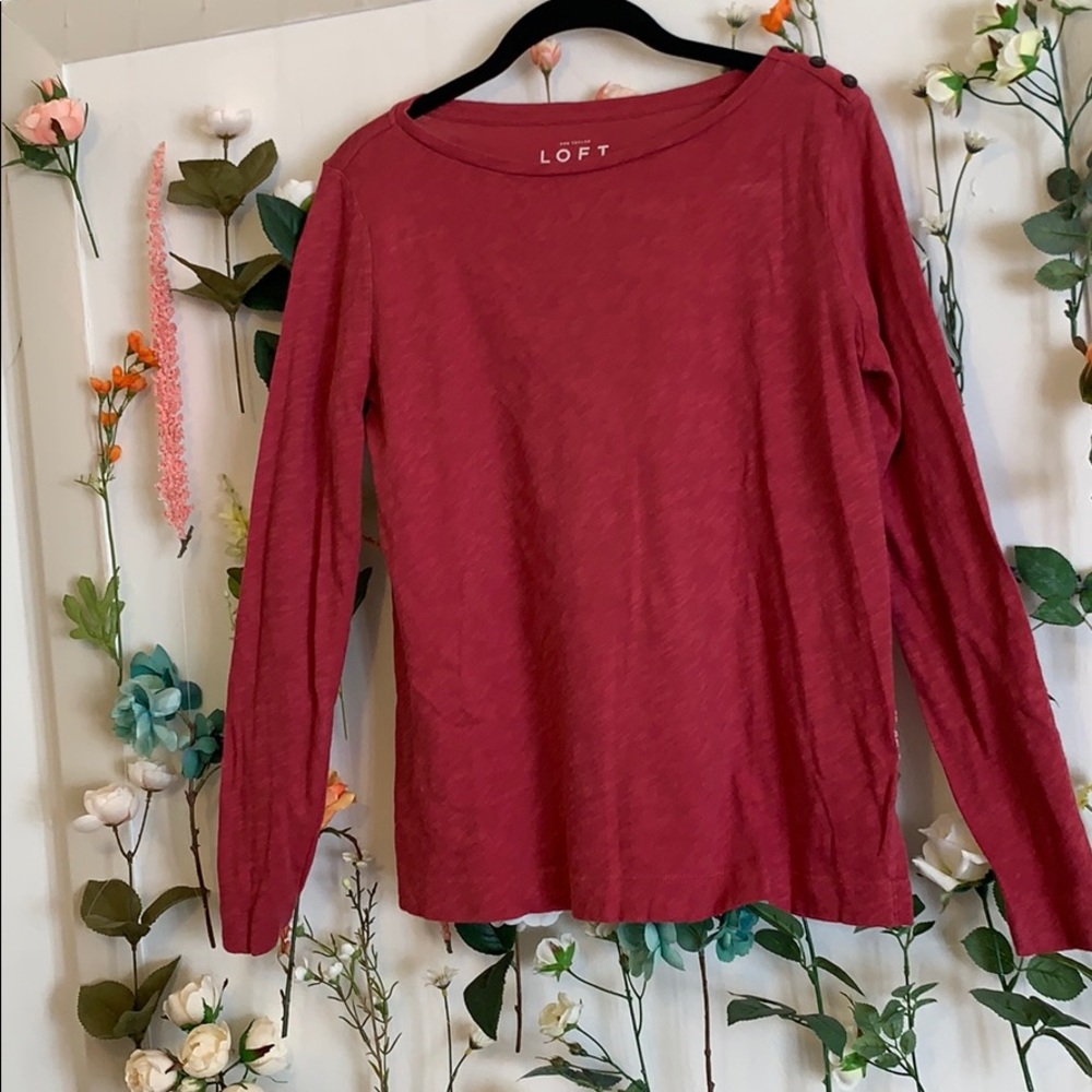 Ann Taylor Loft Long Sleeves Red T-shirt